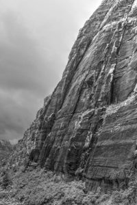 A Snow Covered Austere Rockface in Zion National Park