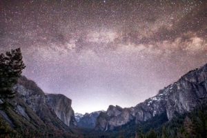 A Night Image of the Milky Way above Tunnel View, Yosemite National Park