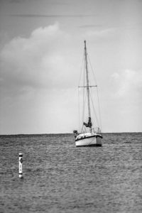 Sailboat on the Sea Black and White Image from Vieques, Puerto Rico